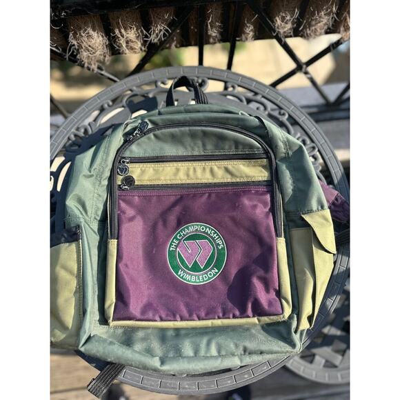 Vintage Wimbledon Tennis Backpack Green Purple Logo 90s Retro Tournament Bag - Picture 1 of 10